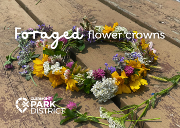 a handmade flower crown with yellow, white, purple, and pink flowers